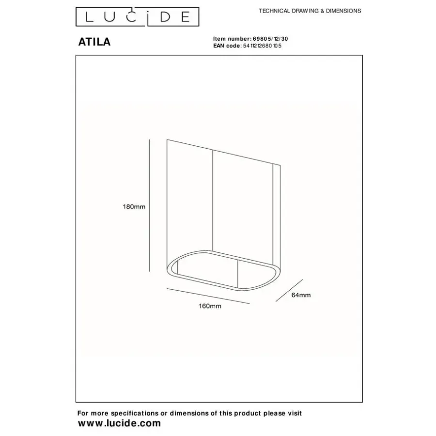Lucide ATILA Wandlamp - Zwart