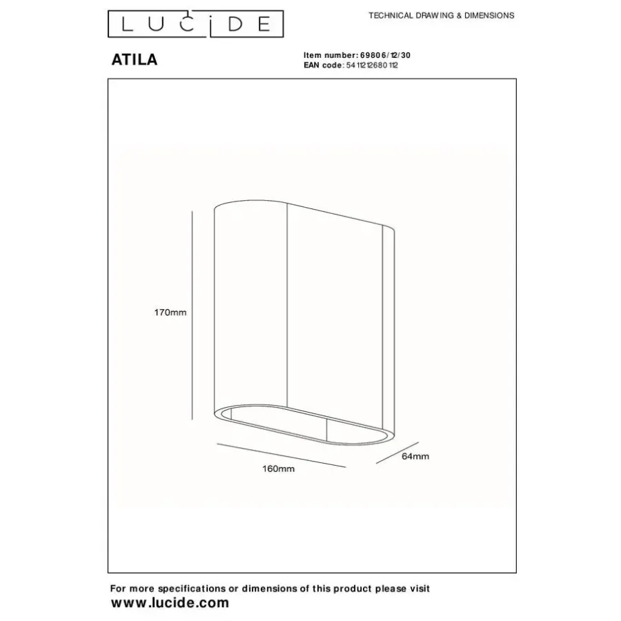 Wandlampen-Lucide ATILA Wandlamp - Zwart