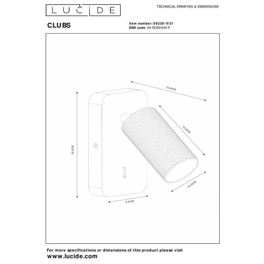 Lucide CLUBS Bedlamp - Wit