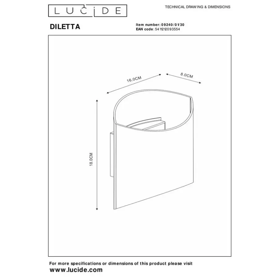 Wandlampen-Lucide DILETTA Wandlamp - Zwart