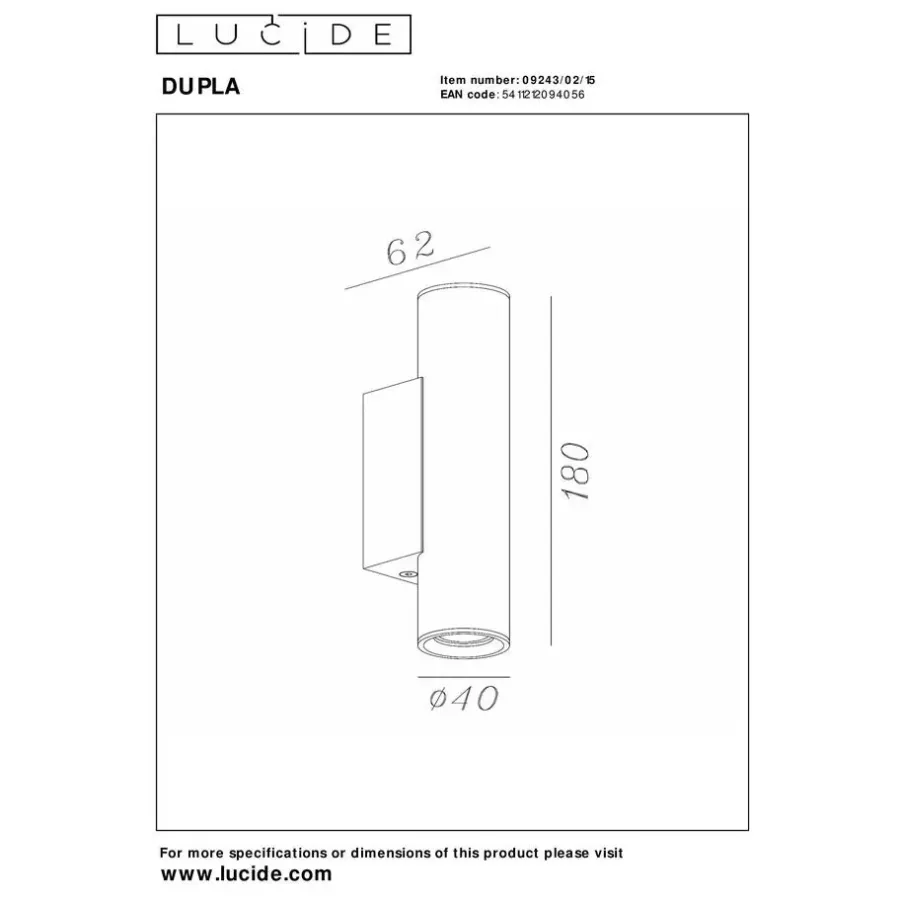 Lucide DUPLA Wandspot - Grijs ijzer