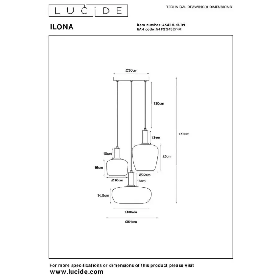Hanglampen-Lucide ILONA Hanglamp - Zwart