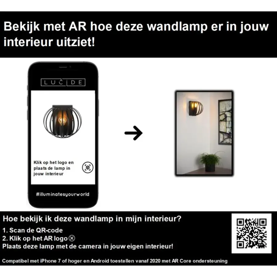 Wandlampen-Lucide MANUELA Wandlamp - Zwart