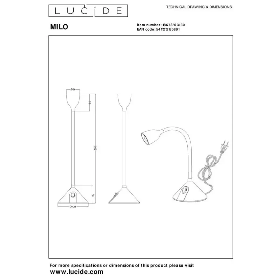Bureaulampen|Bureaulampen-Lucide MILO Bureaulamp - Zwart