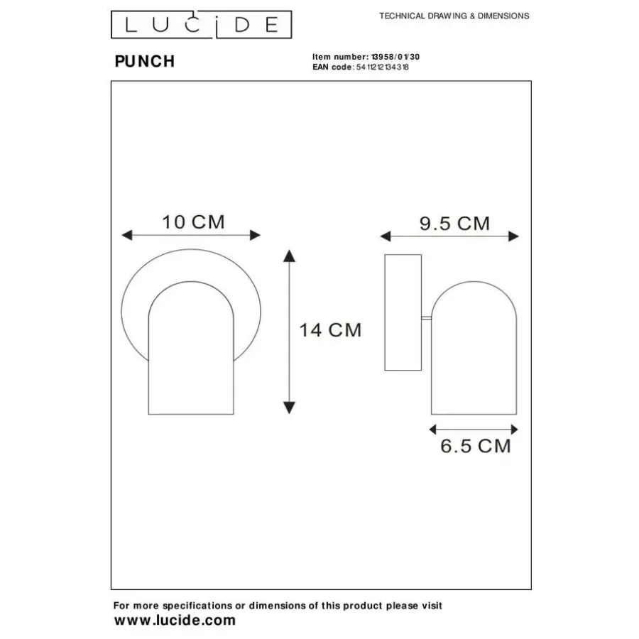 Wandlampen-Lucide PUNCH Plafondspot - Zwart