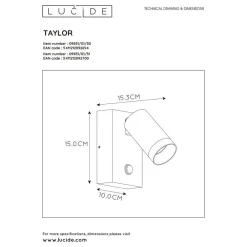 Buitenlampen Met Sensor|Wandlampen-Lucide TAYLOR Wandspot - Zwart