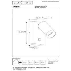 Buitenlampen Met Sensor|Wandlampen-Lucide TAYLOR Wandspot - Zwart