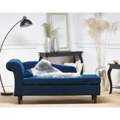Loveseats-Beliani LUIRO - Chaise longue - Blauw - Linkerzijde - Fluweel