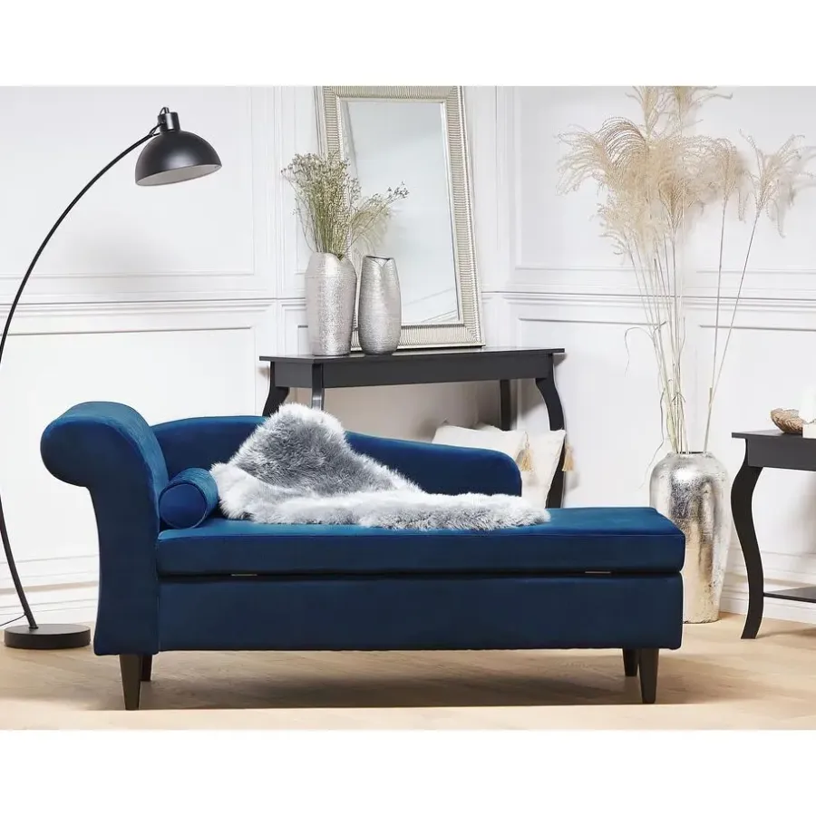 Loveseats-Beliani LUIRO - Chaise longue - Blauw - Linkerzijde - Fluweel