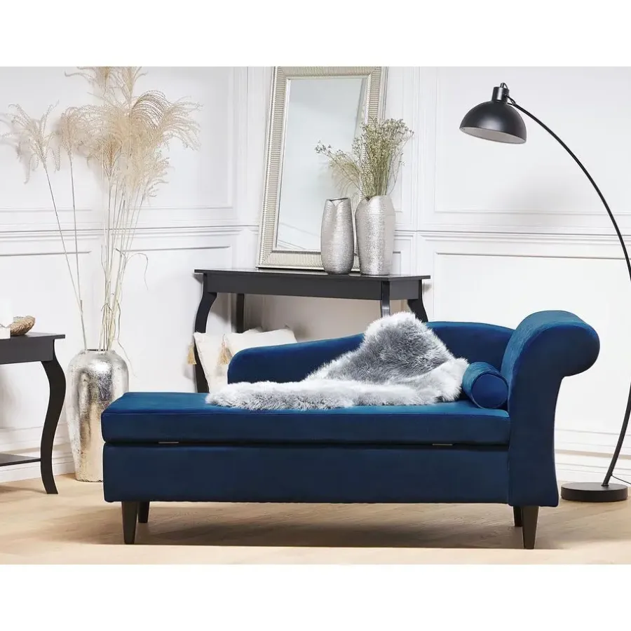 Beliani LUIRO - Chaise longue - Blauw - Rechterzijde - Fluweel
