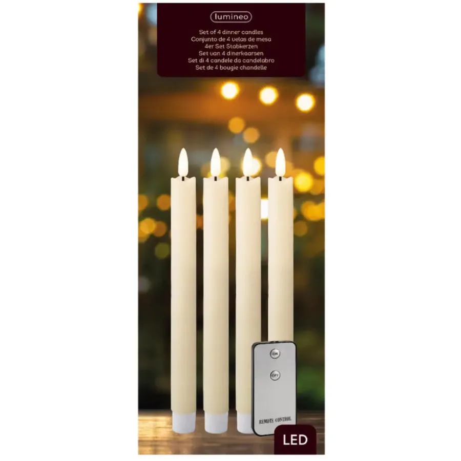 Kaarsen-Lumineo Dinerskaarsen - LED - 4 ST - creme wit - 24 cm