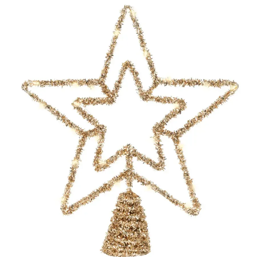 Kerstdecoratie-Lumineo kerstboom piek ster - goud - 26 cm - led