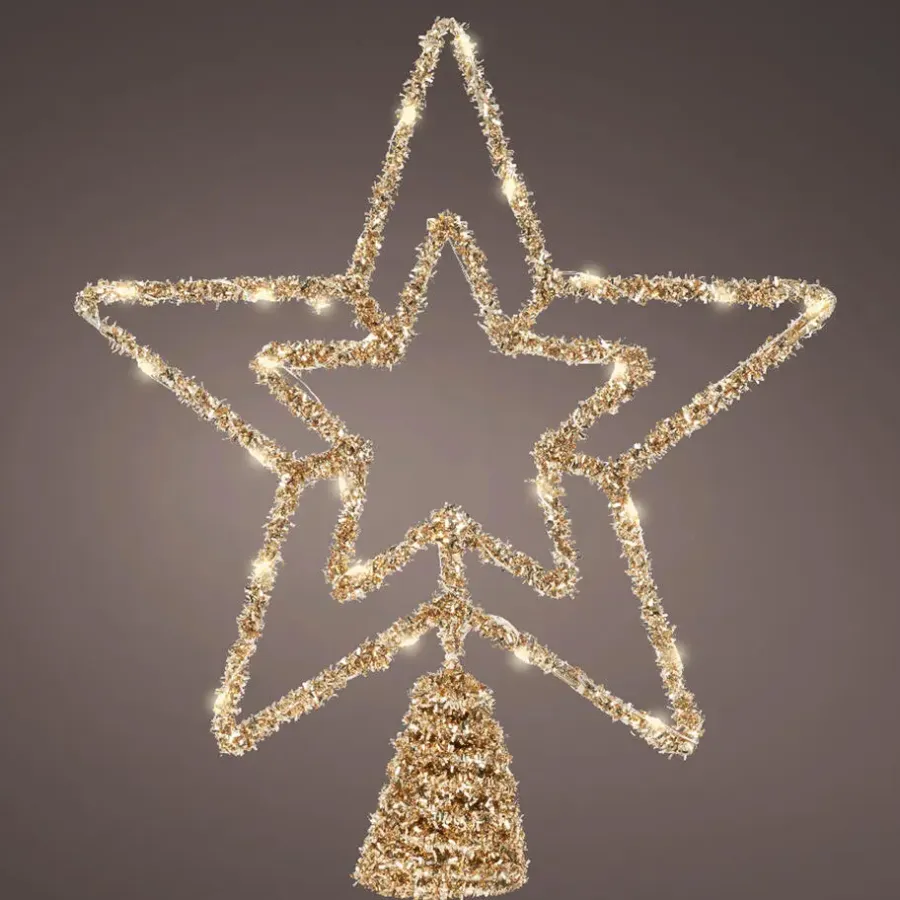 Kerstdecoratie-Lumineo kerstboom piek ster - goud - 26 cm - led