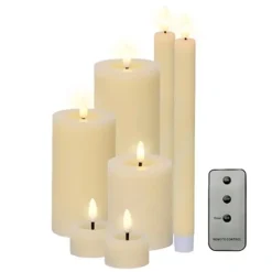 Kaarsen-Lumineo LED kaarsen set - 7-delig - creme - met afstandsbediening