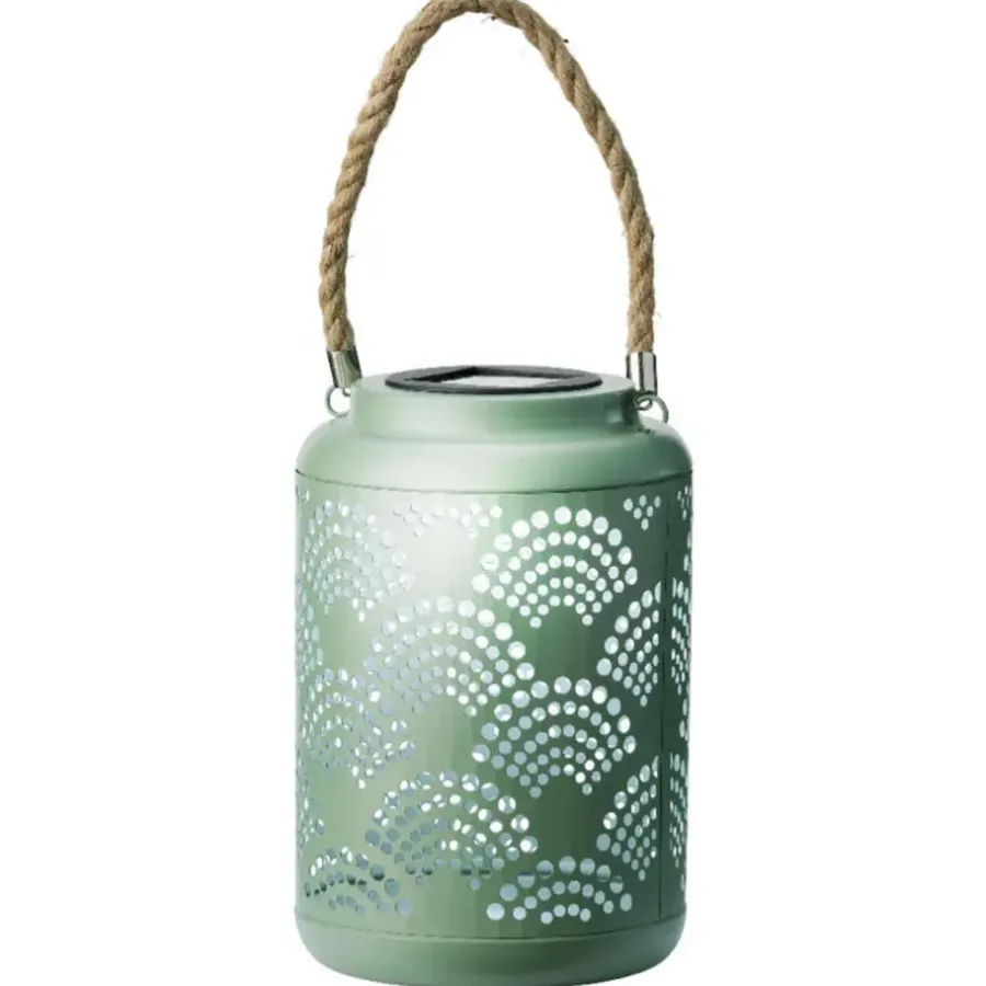 Kandelaars En Windlichten-Lumineo Tuin lantaarn - solar - jade groen - metaal - D15 x H23 cm