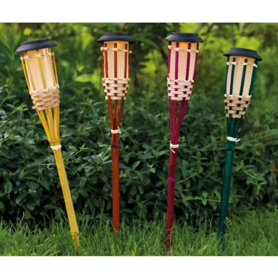 Lumineo Tuinfakkel Bodi - solar - roze - vlameffect - 54 cm