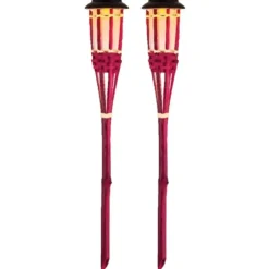 Lumineo Tuinfakkel Bodi - solar - roze - vlameffect - 54 cm