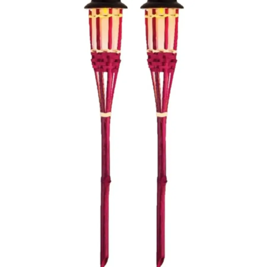 Lumineo Tuinfakkel Bodi - solar - roze - vlameffect - 54 cm