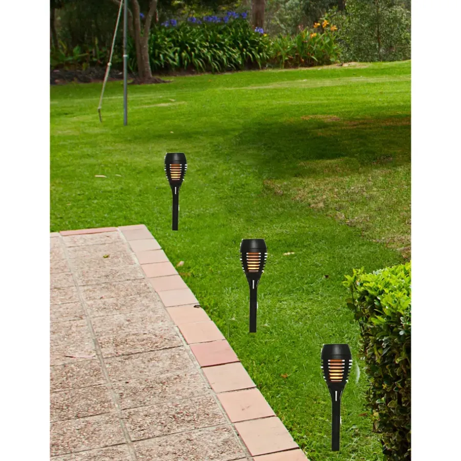 Buitenverlichting|Prikspots-Lumineo Tuinfakkels - 4x stuks - Solar licht - vlameffect - 27 cm