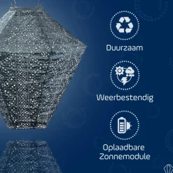 Buitenverlichting-Lumiz Solar Lampion Lace Diamond - 28 cm - Grijs Blauw