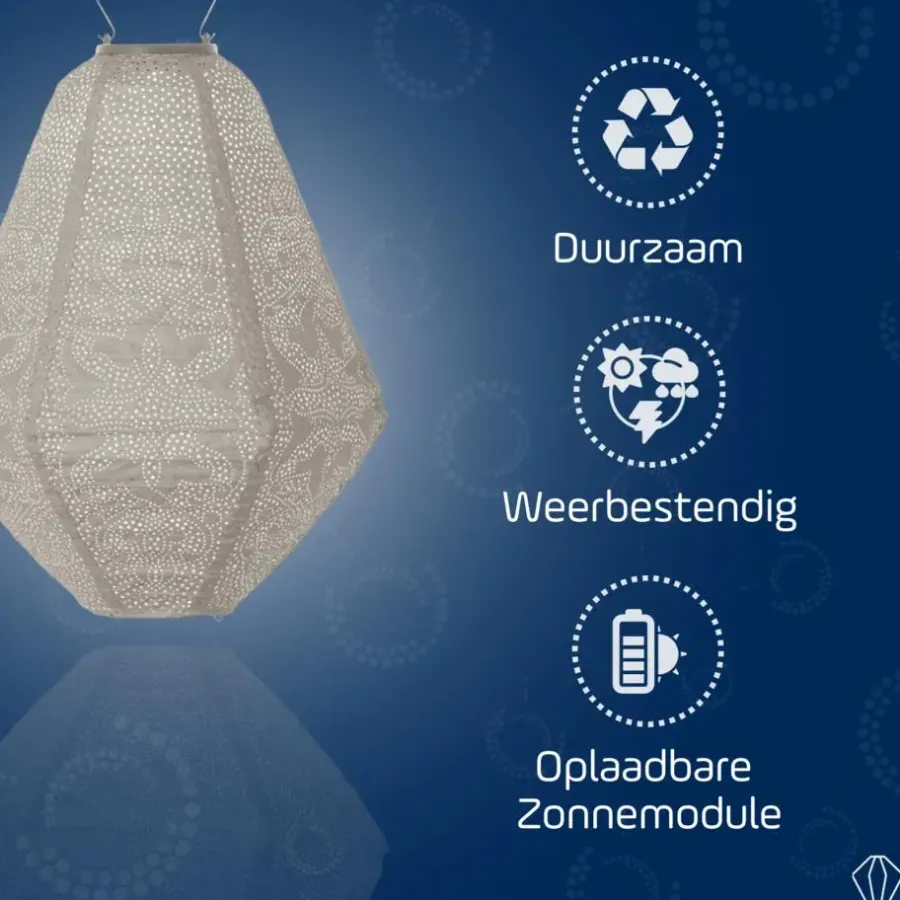 Lichtsnoeren-Lumiz Solar Lampion Marrakesh Can - 30 cm - Licht Taupe