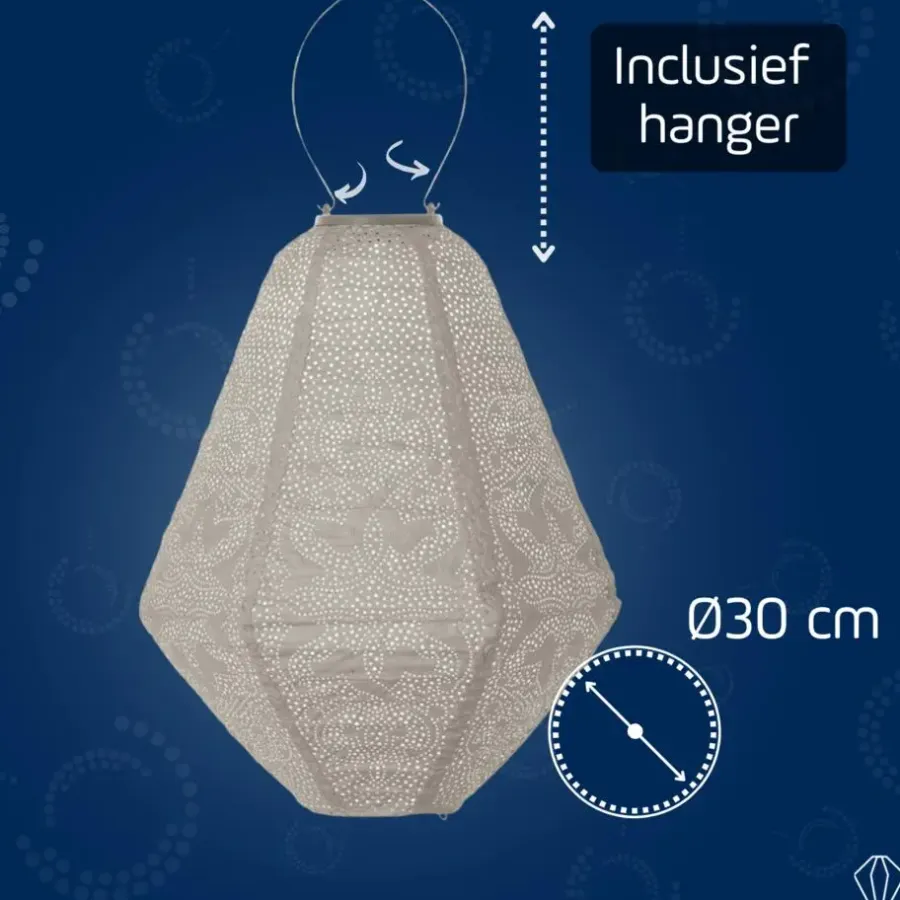 Lichtsnoeren-Lumiz Solar Lampion Marrakesh Can - 30 cm - Licht Taupe