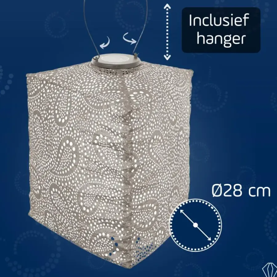 Lichtsnoeren-Lumiz Solar Lampion Paisley Triangle - 28 cm - Licht Taupe