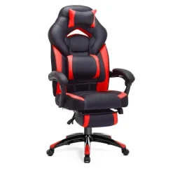 Gamestoelen-Bobbel Home Luxe Gamestoel - Met Hoofdkussen - Kunstleer - Zwart & Rood