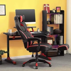 Gamestoelen-Bobbel Home Luxe Gamestoel - Met Hoofdkussen - Kunstleer - Zwart & Rood