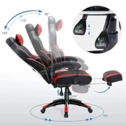 Gamestoelen-Bobbel Home Luxe Gamestoel - Met Hoofdkussen - Kunstleer - Zwart & Rood