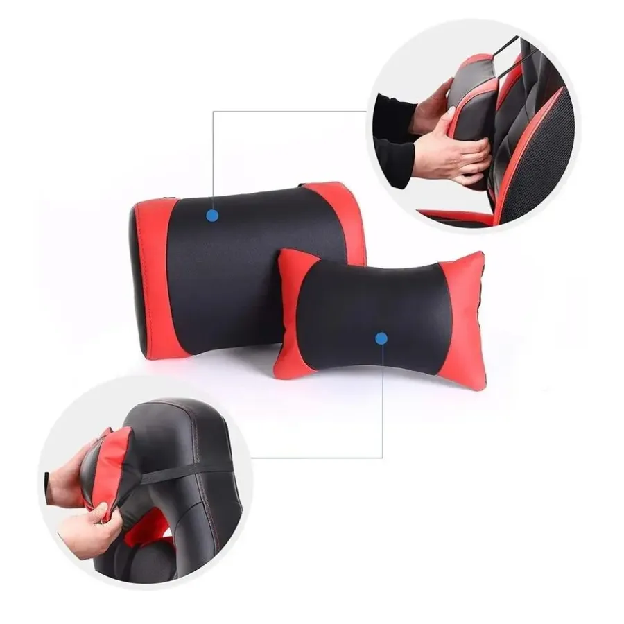 Gamestoelen-Bobbel Home Luxe Gamestoel - Met Hoofdkussen - Kunstleer - Zwart & Rood