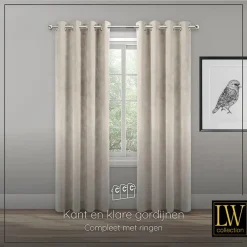 Kant &Amp; Klaar Gordijnen-LW Collection Gordijnen beige 270X140CM velvet kant en klaar 1 stuk