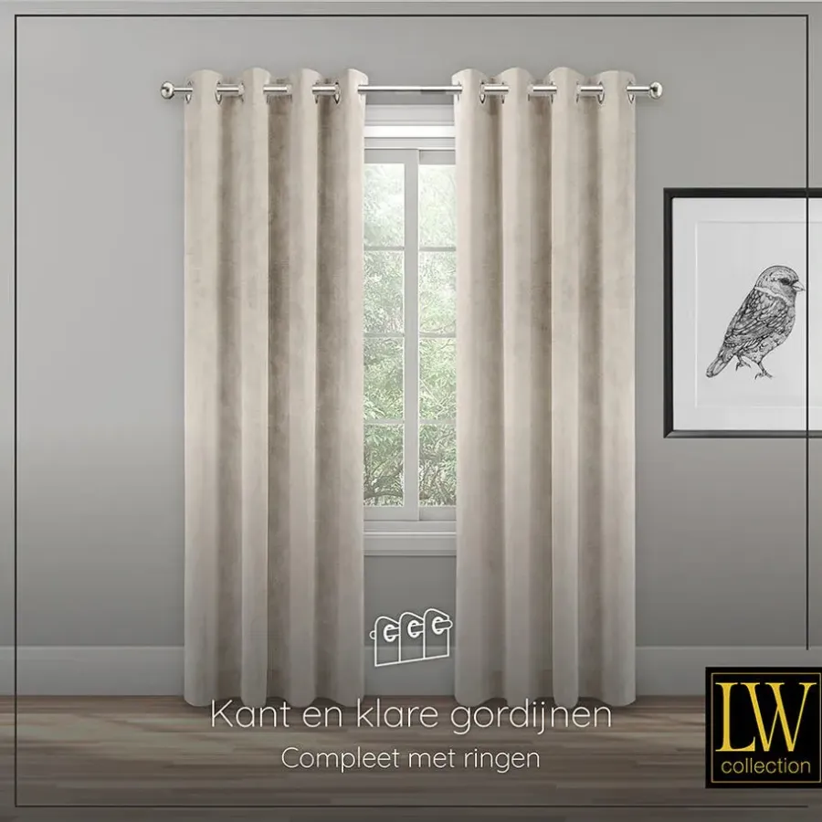 Kant &Amp; Klaar Gordijnen-LW Collection Gordijnen beige 270X140CM velvet kant en klaar 1 stuk