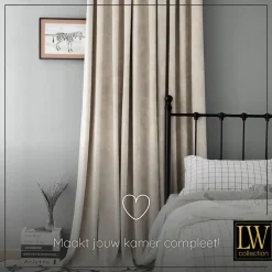 LW Collection Gordijnen Beige 270x290cm Velvet Kant en klaar 1 stuk