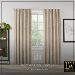 Gordijnen|Kant &Amp; Klaar Gordijnen-LW Collection Gordijnen beige 270x140CM met haakjes Velvet 1 stuk