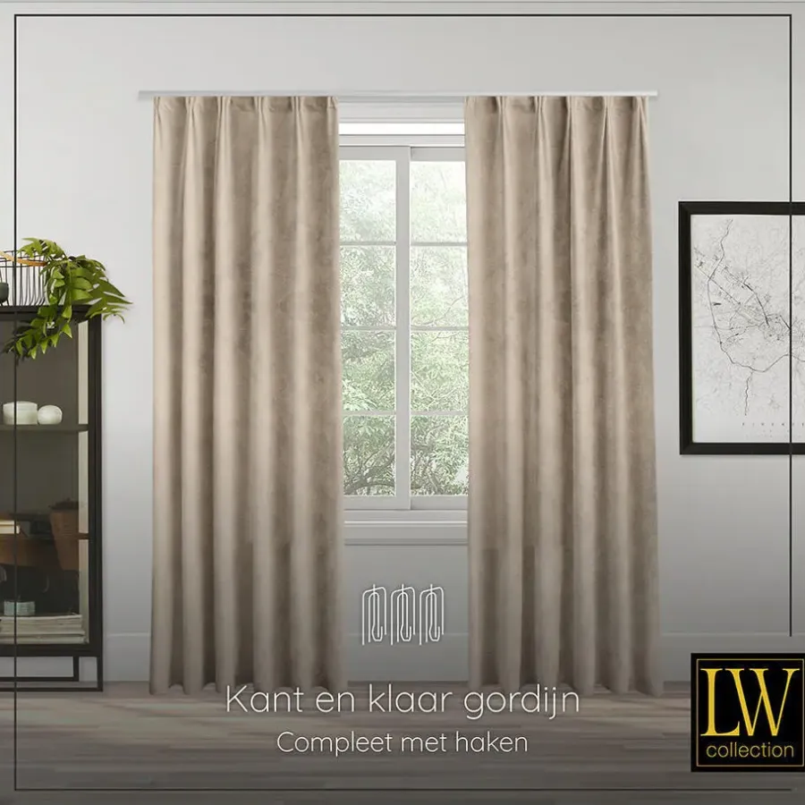 LW Collection Gordijnen beige 225x140CM met haakjes Velvet 1 stuk