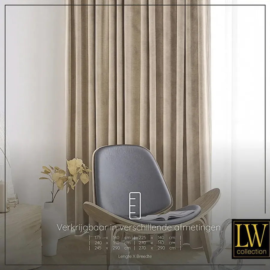LW Collection Gordijnen beige 225x140CM met haakjes Velvet 1 stuk
