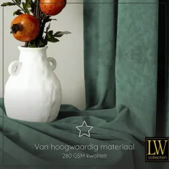 Kant &Amp; Klaar Gordijnen-LW Collection Gordijnen Groen 245x290cm Velvet Kant en klaar 1 stuk
