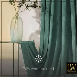 Kant &Amp; Klaar Gordijnen-LW Collection Gordijnen Groen 245x290cm Velvet Kant en klaar 1 stuk