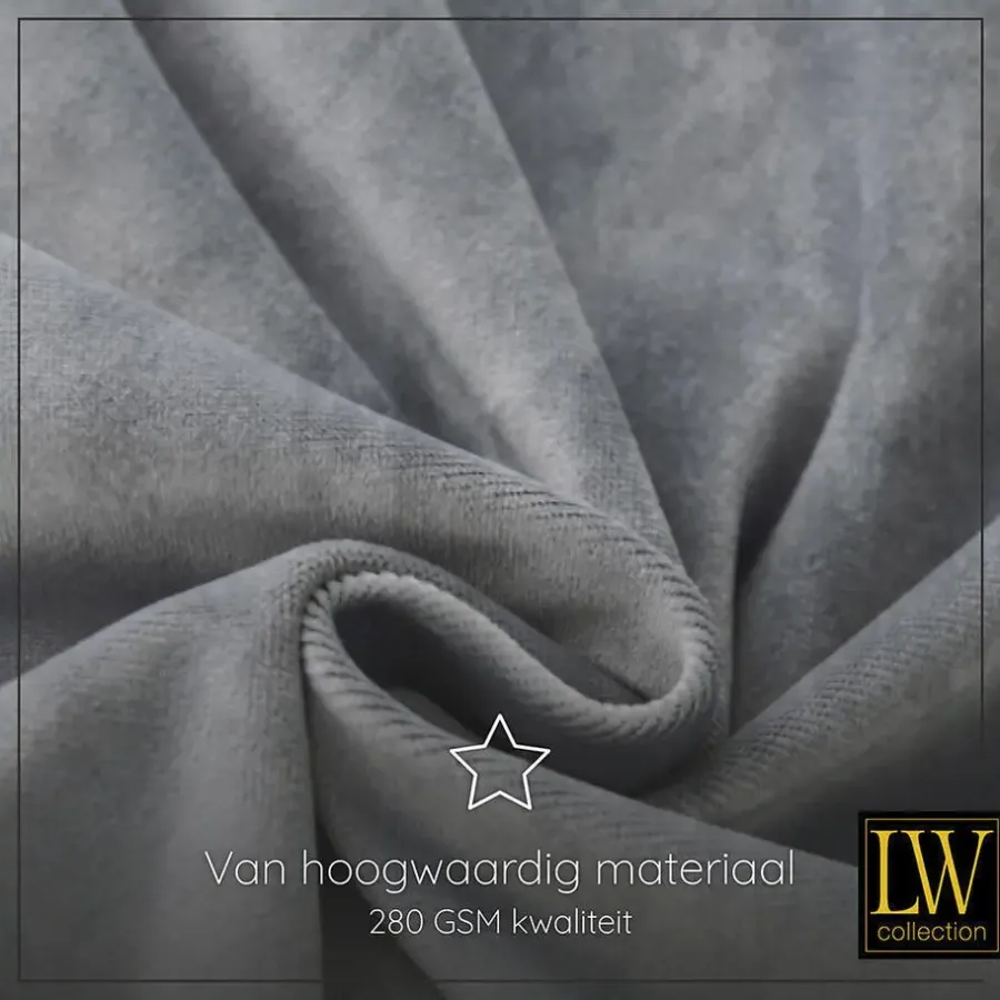 Kant &Amp; Klaar Gordijnen-LW Collection Gordijnen Grijs 270x290cm Velvet Kant en klaar 1 stuk