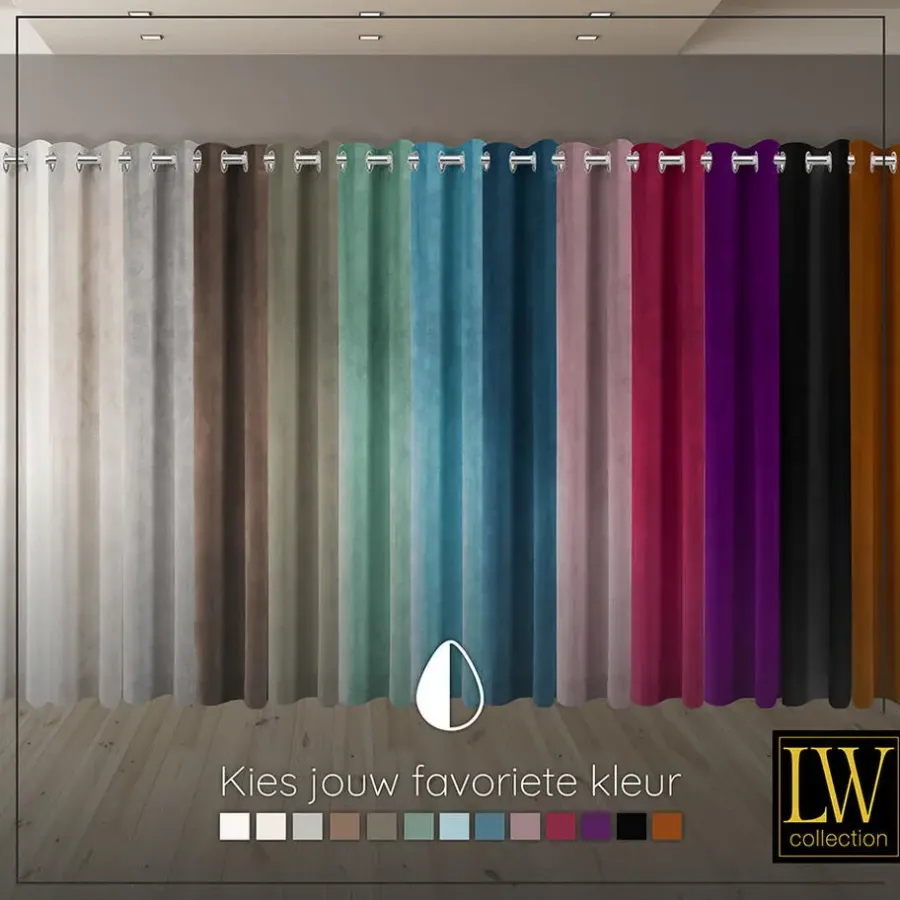 Kant &Amp; Klaar Gordijnen-LW Collection Gordijnen Grijs 270x290cm Velvet Kant en klaar 1 stuk