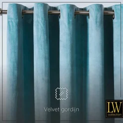Kant &Amp; Klaar Gordijnen-LW Collection Gordijnen Turquoise 245x290cm Velvet Kant en klaar 1 stuk