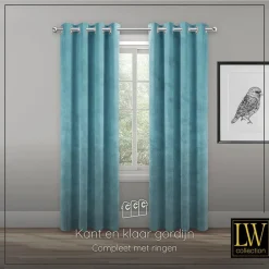 Kant &Amp; Klaar Gordijnen-LW Collection Gordijnen Turquoise 245x290cm Velvet Kant en klaar 1 stuk