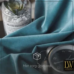 Kant &Amp; Klaar Gordijnen-LW Collection Gordijnen Turquoise 245x290cm Velvet Kant en klaar 1 stuk