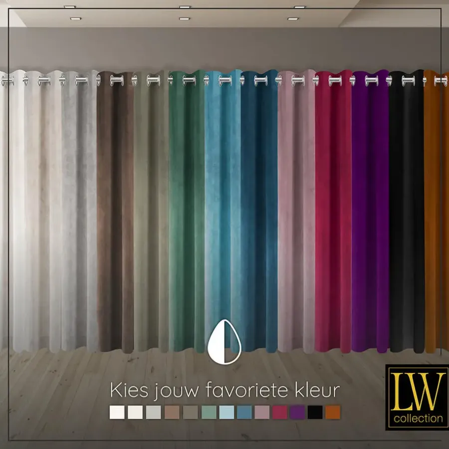 LW Collection Gordijnen Turquoise 270x290cm Velvet Kant en klaar 1 stuk
