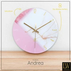Klokken-LW Collection Keukenklok Andrea wit roze 30cm