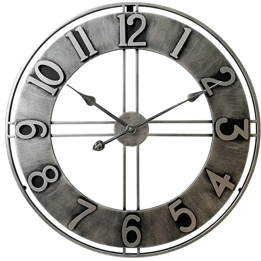 Klokken-LW Collection Wandklok Becka grijs zilver 80cm
