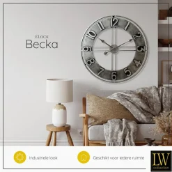 Klokken-LW Collection Wandklok Becka grijs zilver 80cm