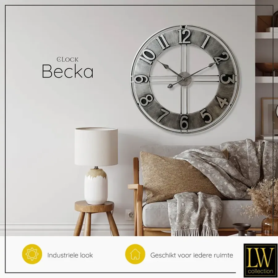 Klokken-LW Collection Wandklok Becka grijs zilver 80cm