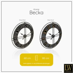 Klokken-LW Collection Wandklok Becka grijs zilver 80cm